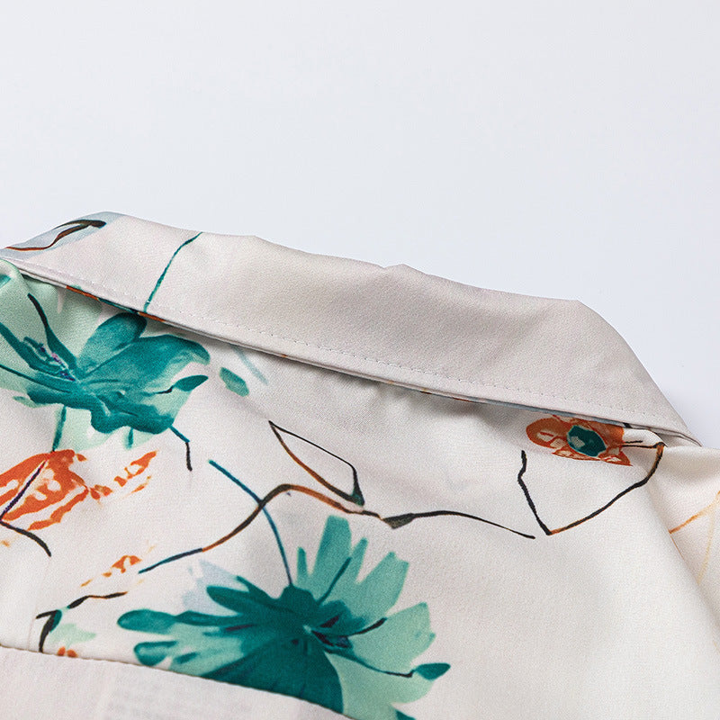 New for summer: Floral print turn-down collar short-sleeved shirt