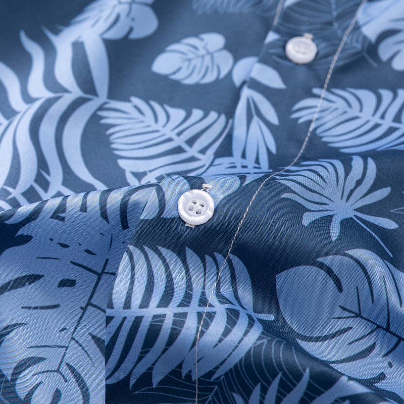 New summer color combination leaf print short sleeve shirt