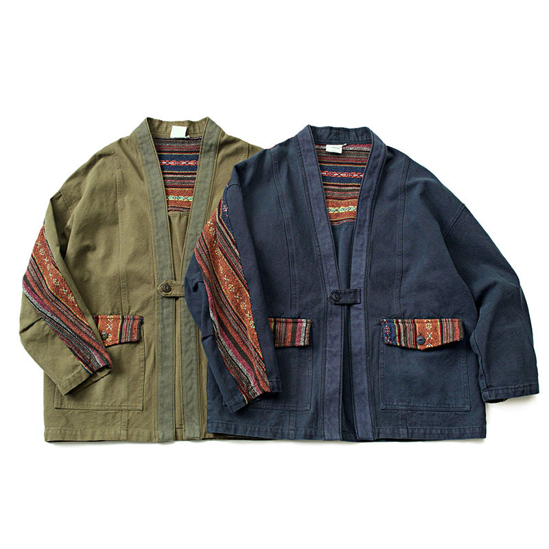 Sanjuro Kimono Jacket, Ethnic-style Classic Color-block Jacket