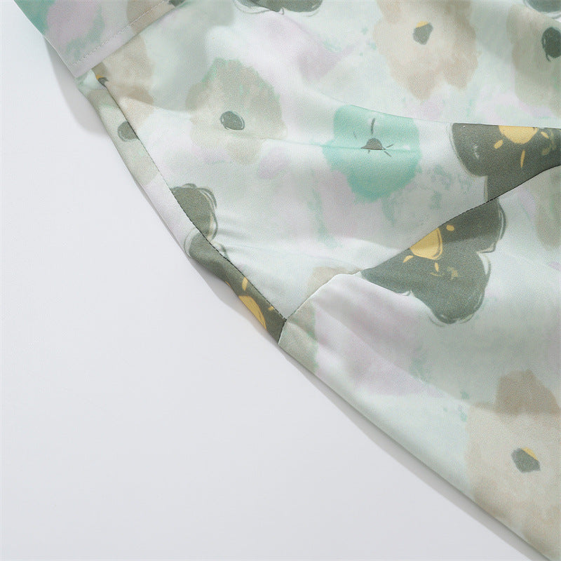 New summer color combination floral print long sleeve shirt