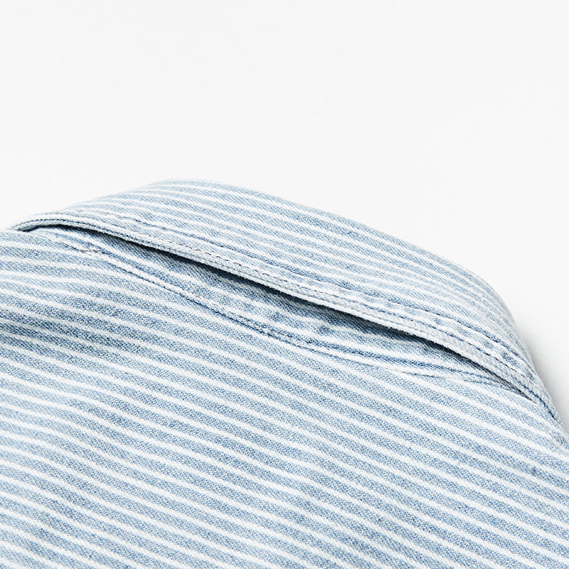 Spring color-coordinated striped multi-pocket skipper shirt