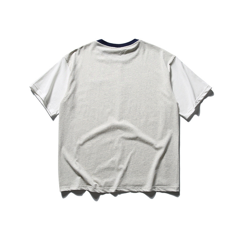 夏新作配色切替半袖Tシャツ