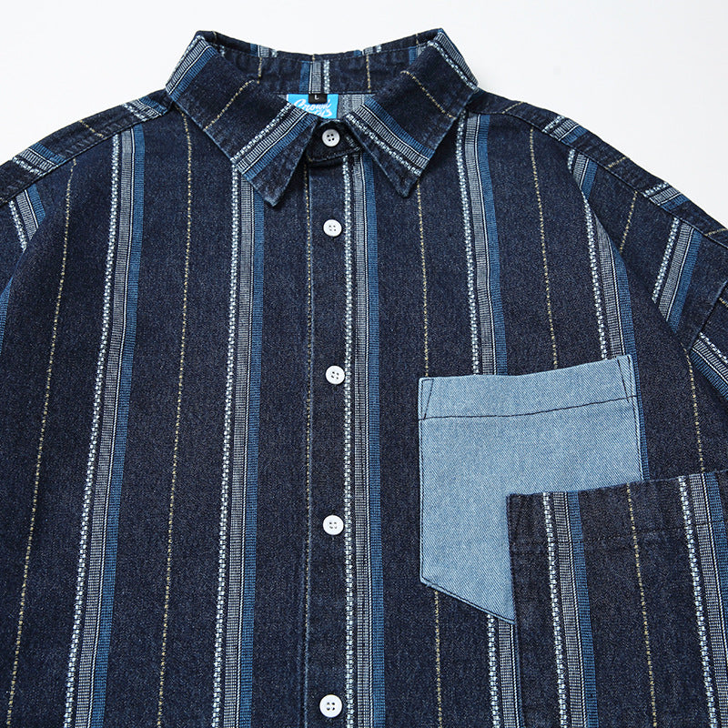 Striped pocket denim shirt
