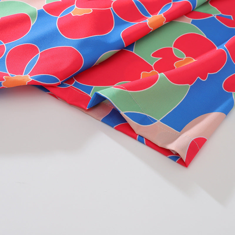 New summer color combination floral print short sleeve shirt