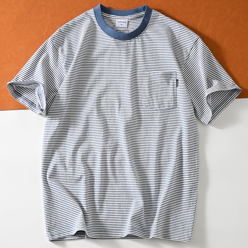 New for summer: Washed cotton striped short-sleeved T-shirt