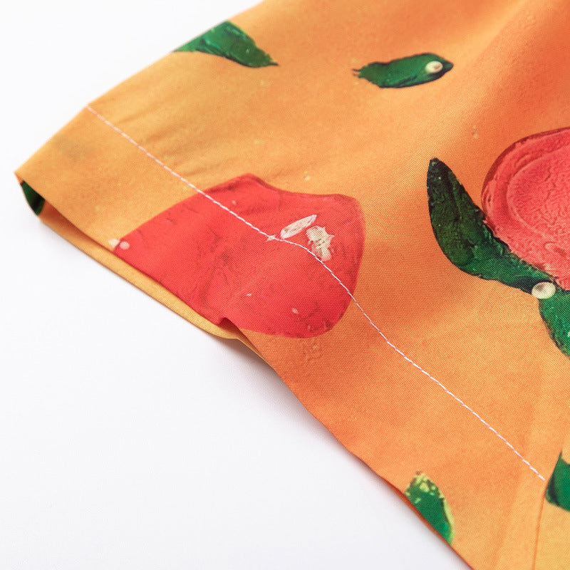 Peach fruit print short sleeve shirt