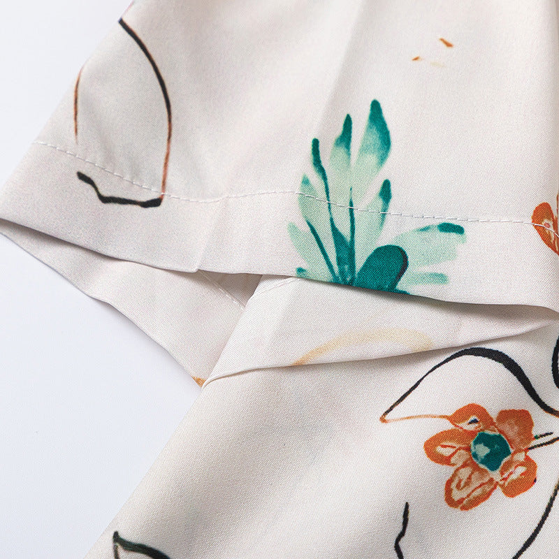 New for summer: Floral print turn-down collar short-sleeved shirt