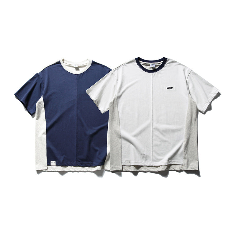 夏新作配色切替半袖Tシャツ