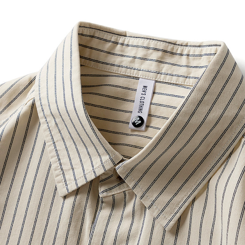 Striped turn-down collar three-dimensional pocket shirt