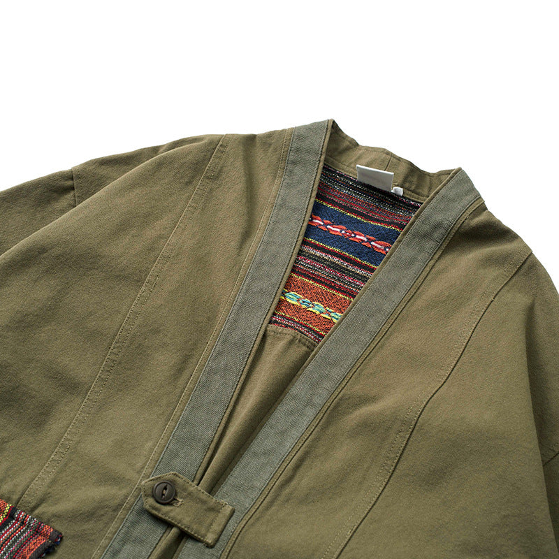 Sanjuro Kimono Jacket, Ethnic-style Classic Color-block Jacket