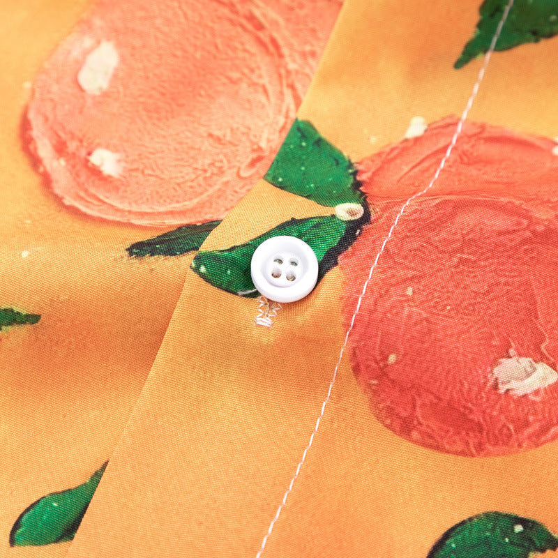 Peach fruit print short sleeve shirt