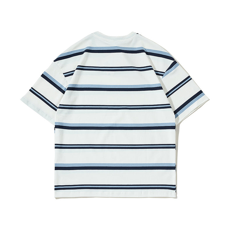 New summer border-switched crew neck T-shirt
