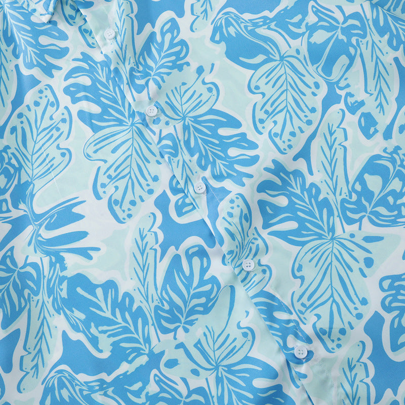 New summer leaf print short sleeve shirt