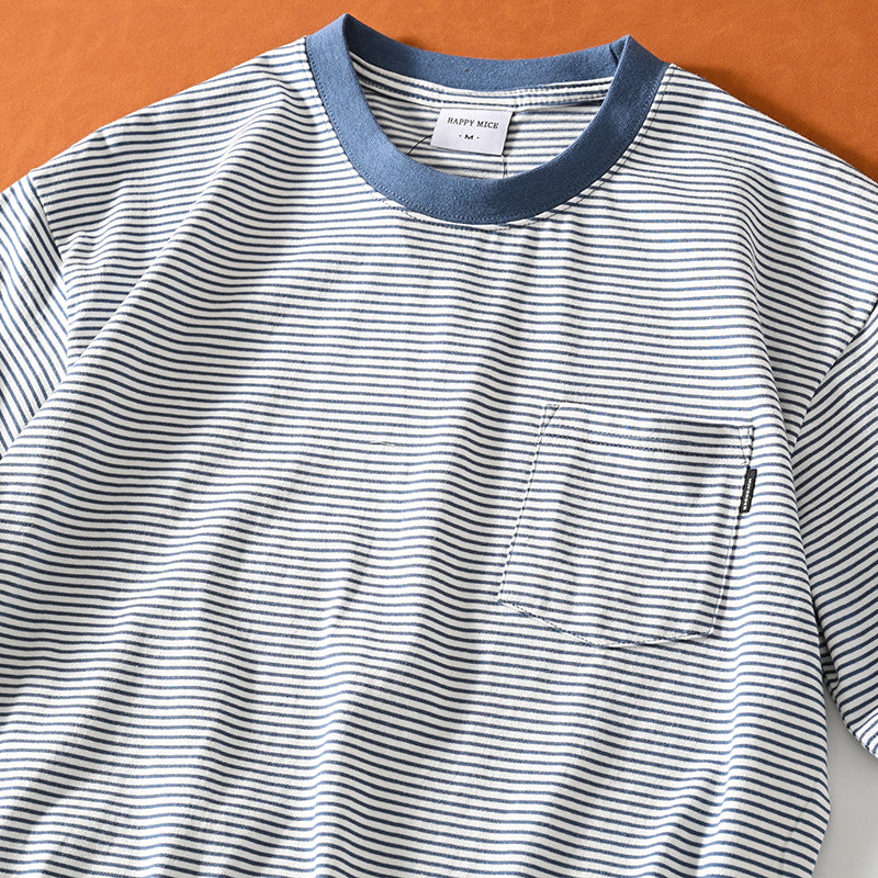 New for summer: Washed cotton striped short-sleeved T-shirt