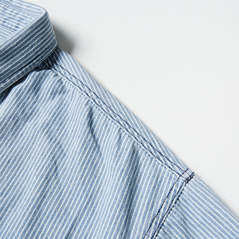 Spring color-coordinated striped multi-pocket skipper shirt