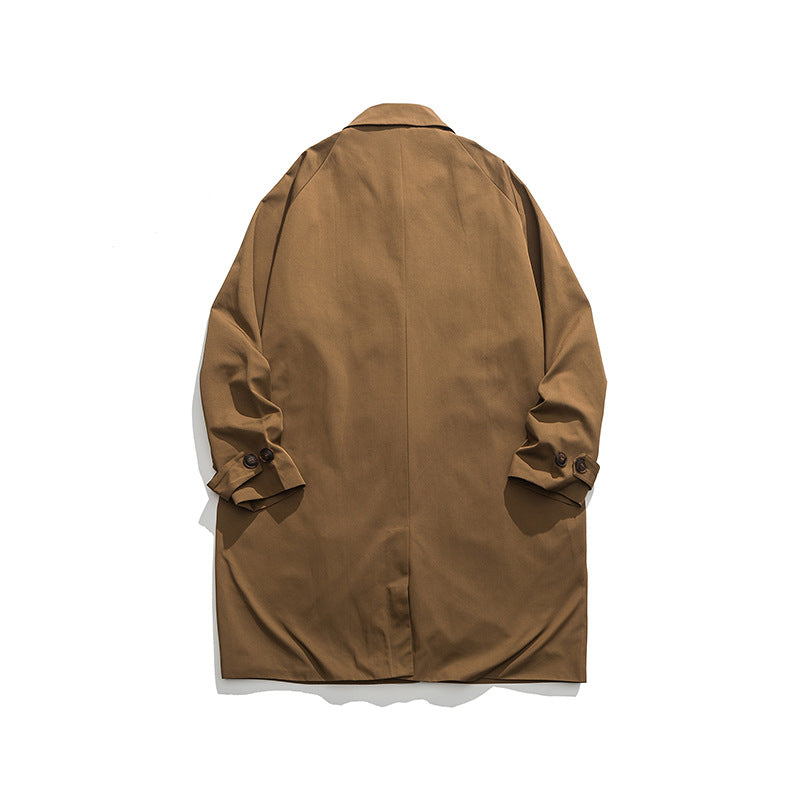 Spring plain turn-down collar mid-length/long coat
