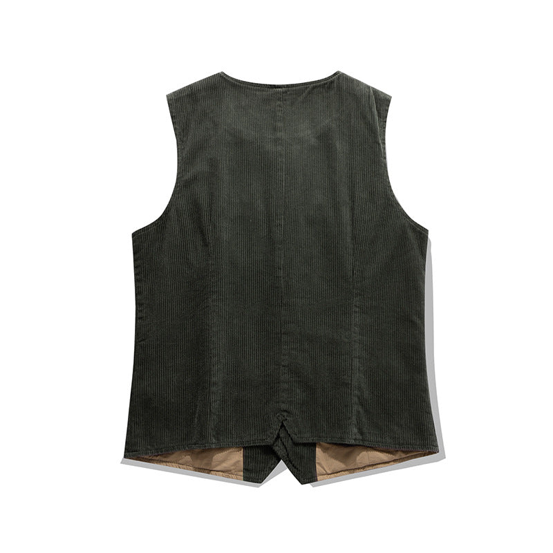 Solid color, multi-pocket, heavyweight corduroy cargo vest