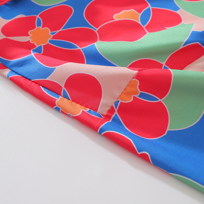 New summer color combination floral print short sleeve shirt