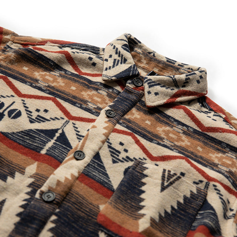 Mixed-color ethnic-style loose-fitting long-sleeved shirt
