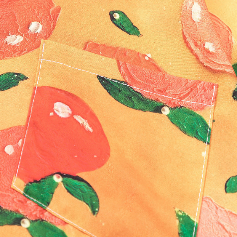 Peach fruit print short sleeve shirt