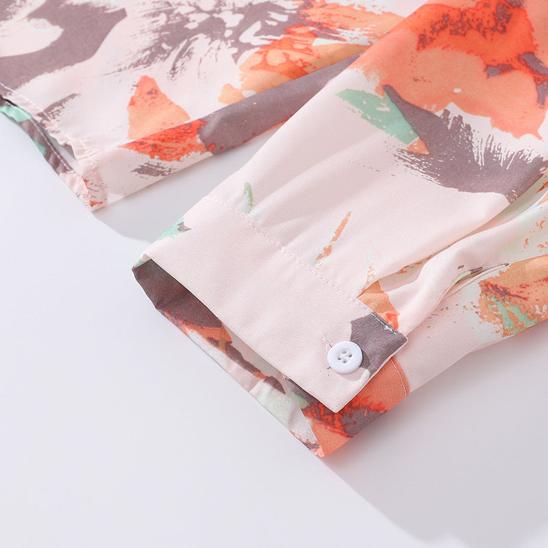 New Spring Vintage Floral Print Long Sleeve Shirt