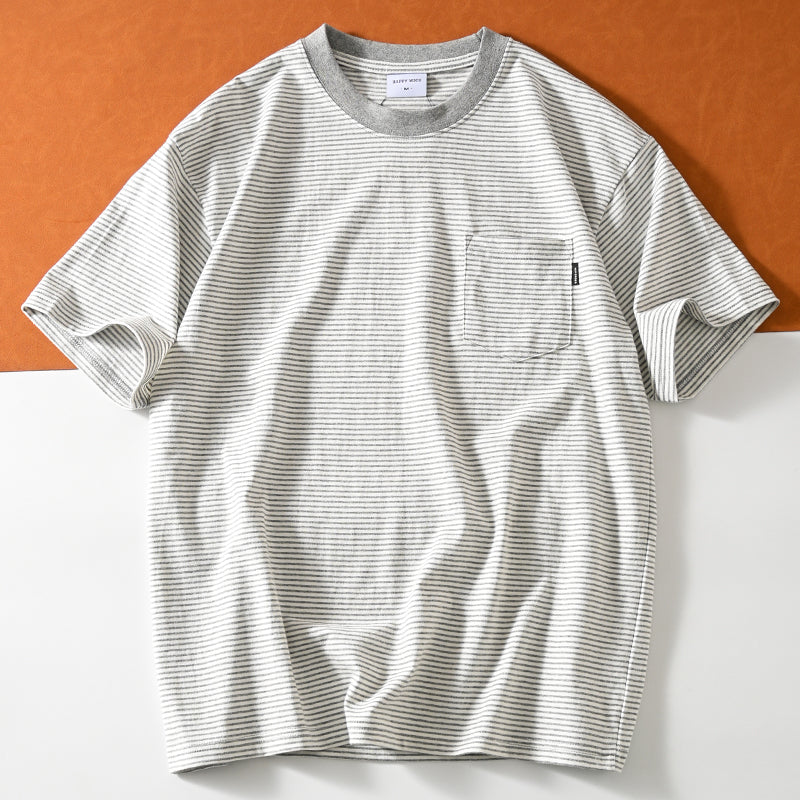New for summer: Washed cotton striped short-sleeved T-shirt