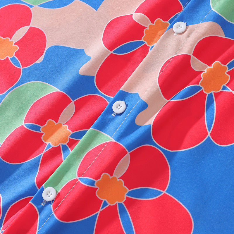 New summer color combination floral print short sleeve shirt