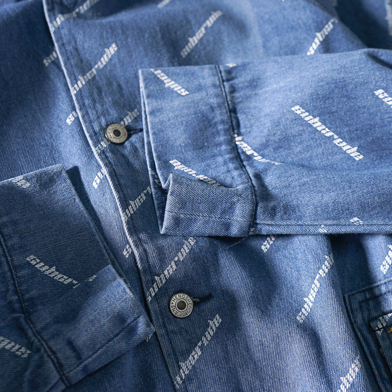 New for Spring Alphabet Denim Long Sleeve Shirt