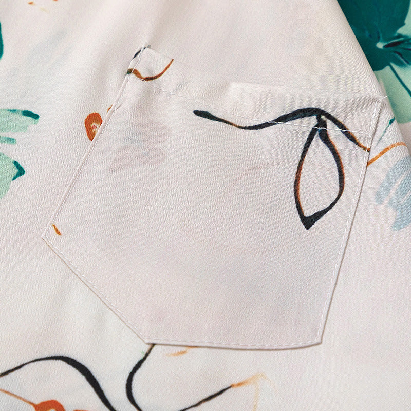 New for summer: Floral print turn-down collar short-sleeved shirt