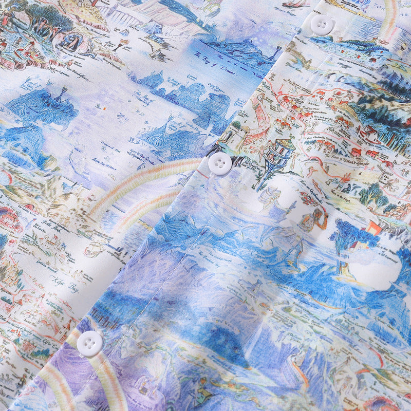 natural charm landscape print illustration long sleeve shirt