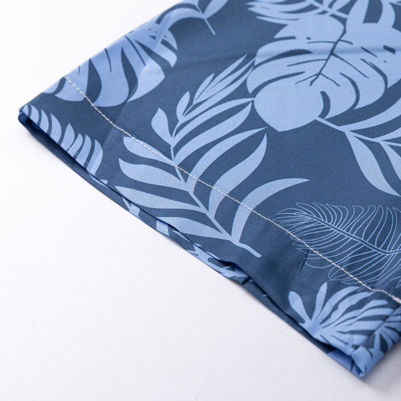 New summer color combination leaf print short sleeve shirt