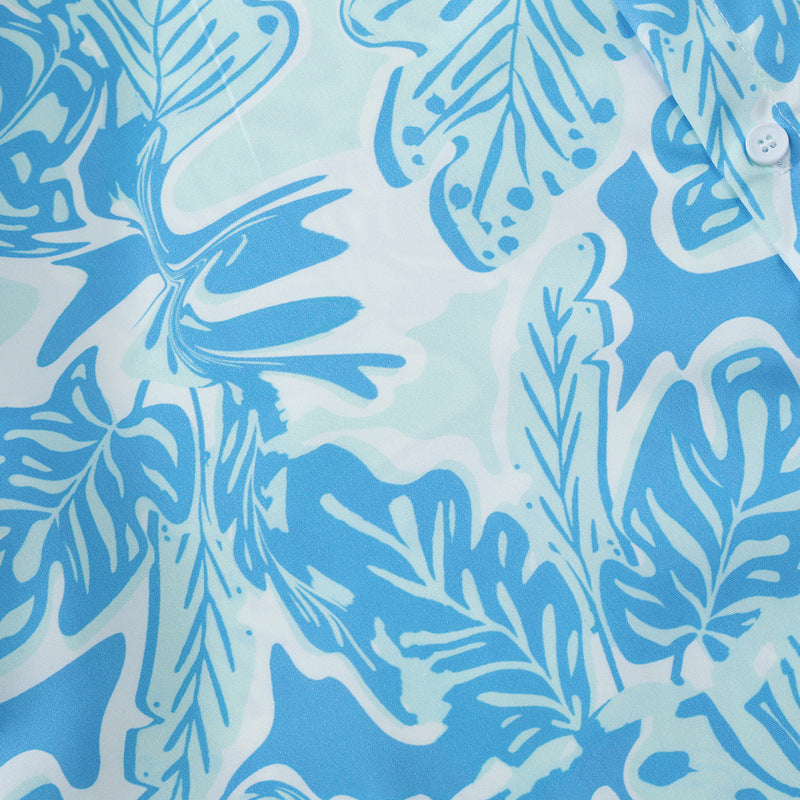 New summer leaf print short sleeve shirt