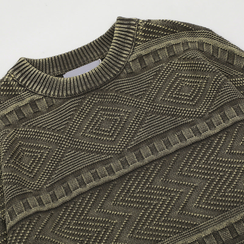 無地 刺繍 ラウンドネック ニットプルオーバー セーター