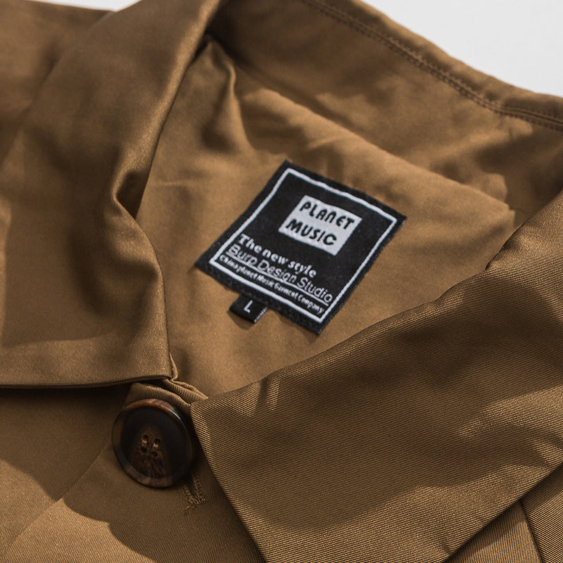 Spring plain turn-down collar mid-length/long coat