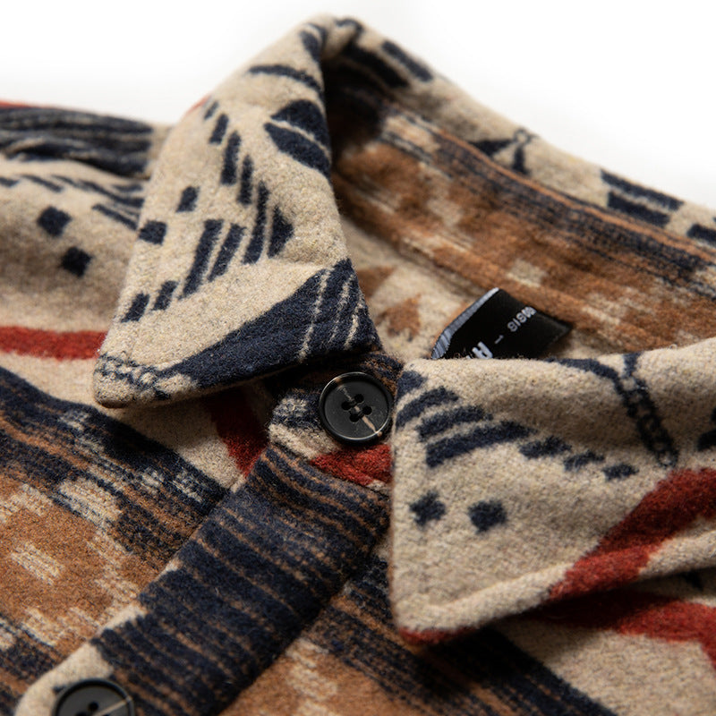 Mixed-color ethnic-style loose-fitting long-sleeved shirt