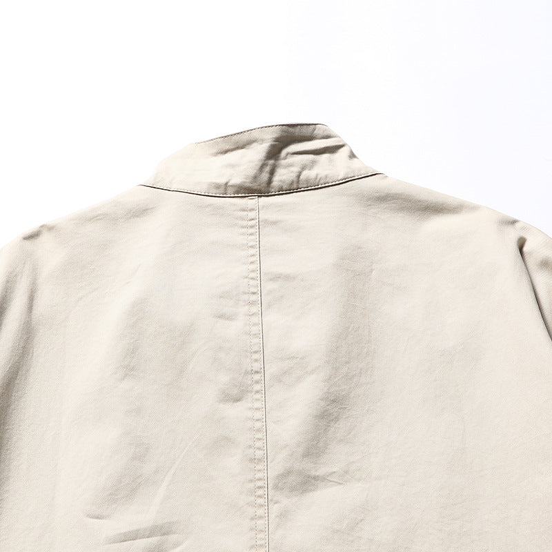 Spring color-coordinated long jacket with pockets