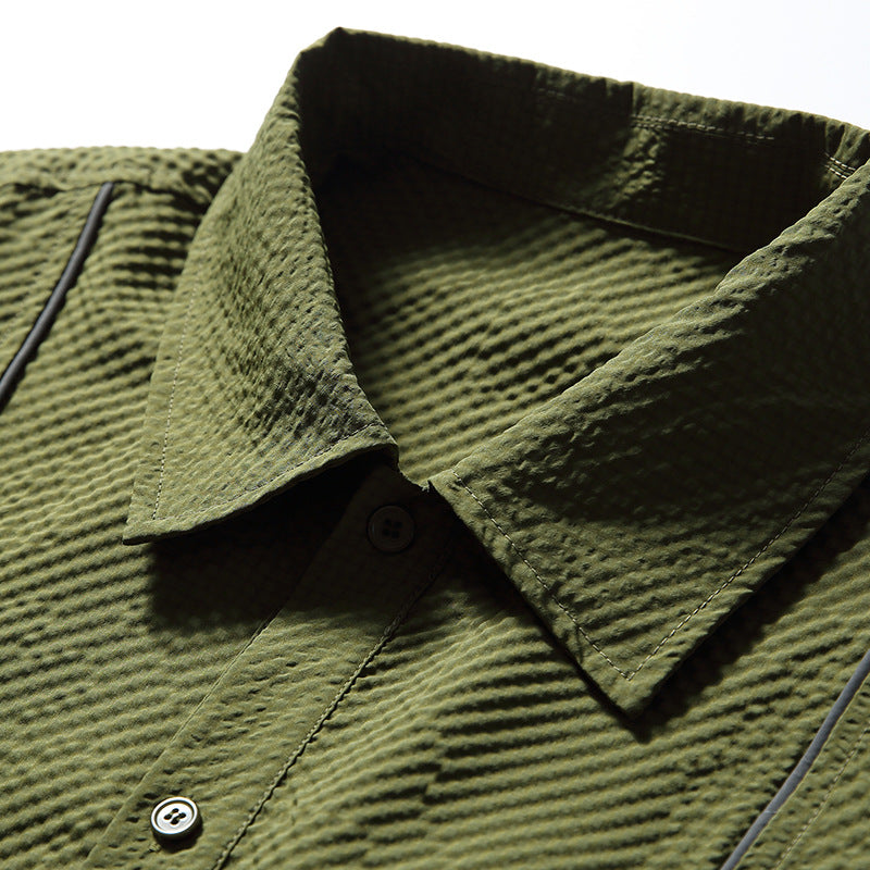 New summer multi-pocket plain short-sleeved shirt