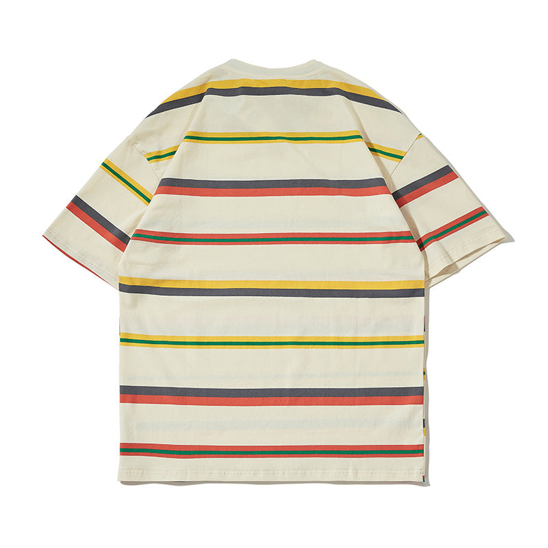 New summer border-switched crew neck T-shirt
