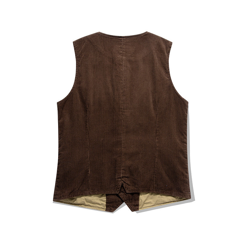 Solid color, multi-pocket, heavyweight corduroy cargo vest