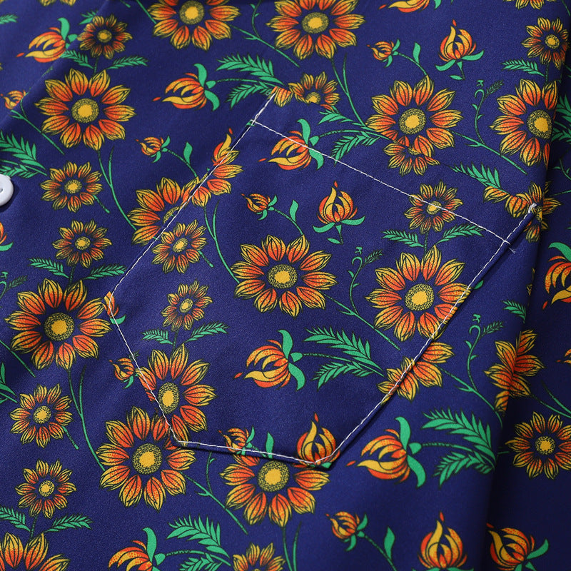 New summer sunflower print short sleeve shirt