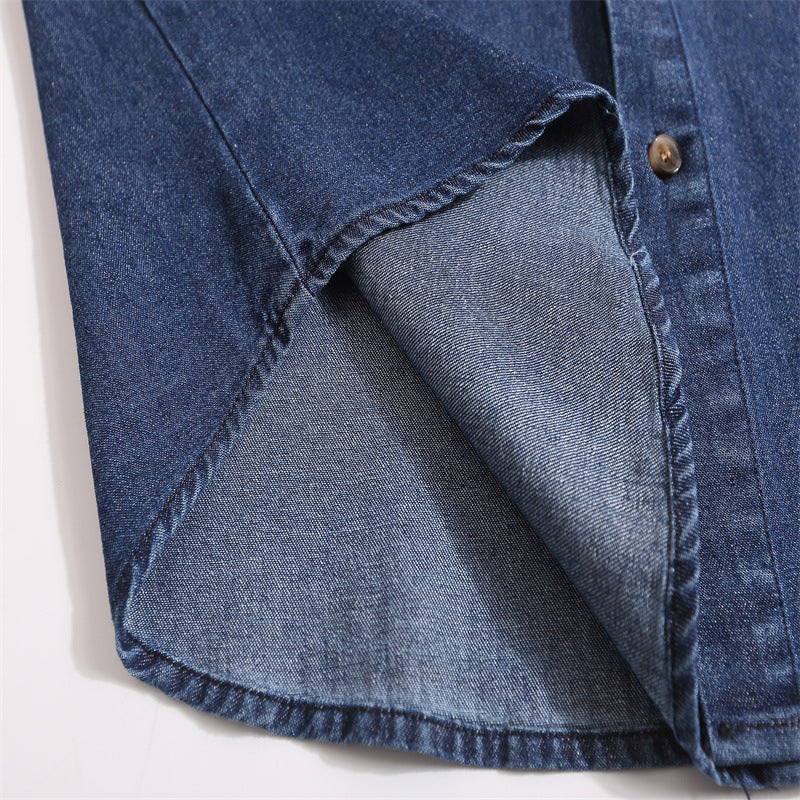 New summer embroidered denim short sleeve shirt