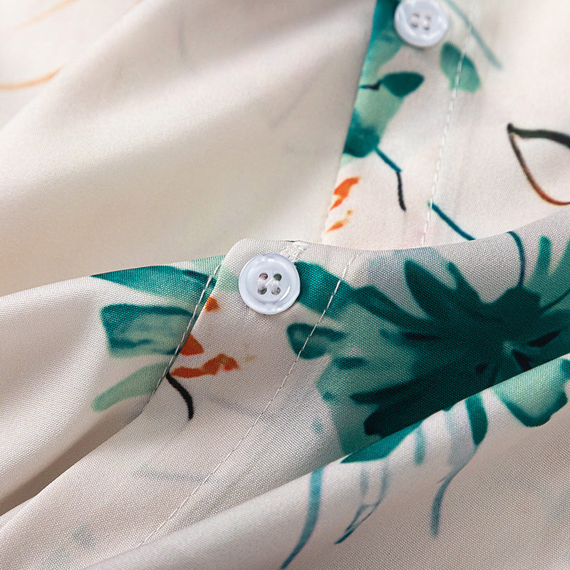 New for summer: Floral print turn-down collar short-sleeved shirt