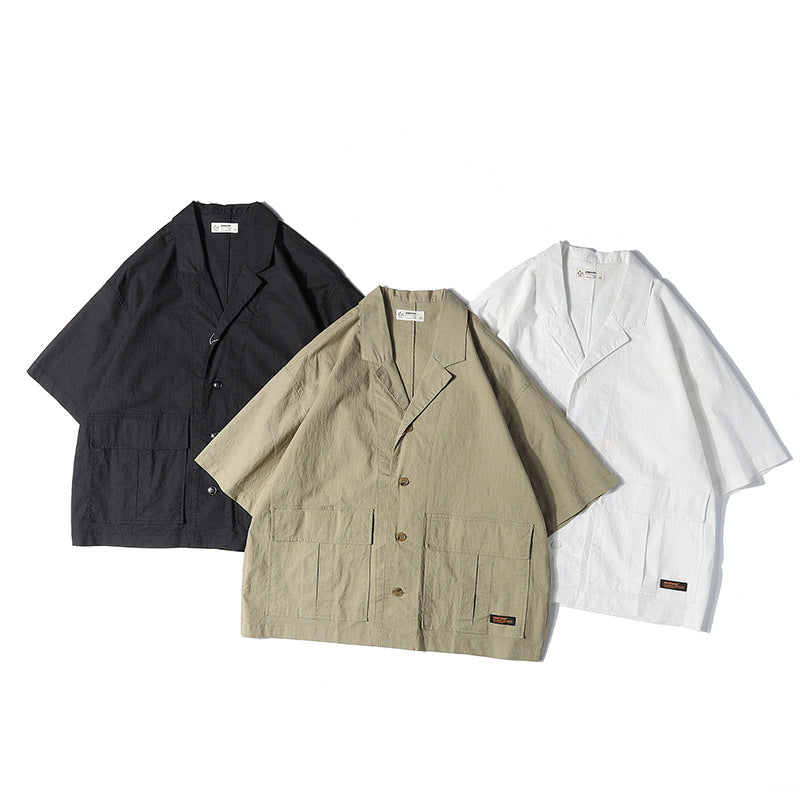 New for summer: Plain suit shirt with folded collar and short sleeves