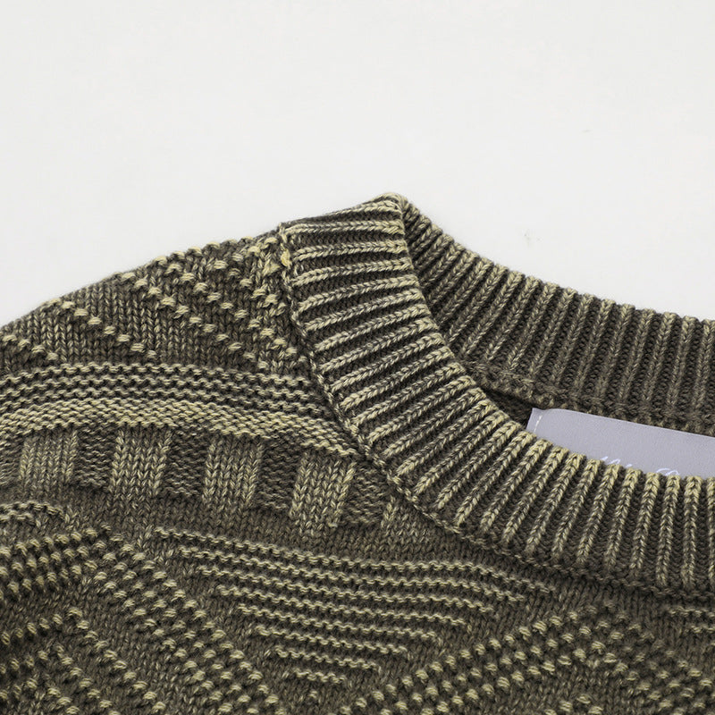 無地 刺繍 ラウンドネック ニットプルオーバー セーター