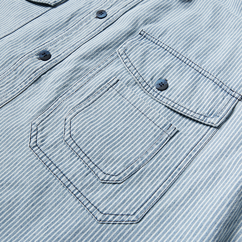Spring color-coordinated striped multi-pocket skipper shirt