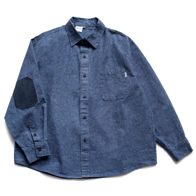 Elbow patch checkered indigo dyed shirt