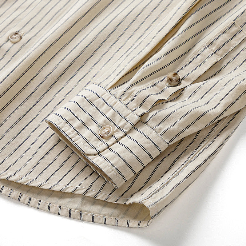 Striped turn-down collar three-dimensional pocket shirt