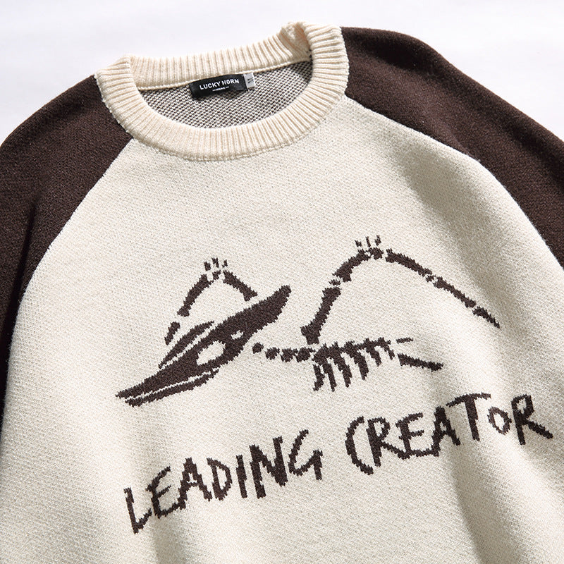 「Leading Creator」シリーズ ジャガード織ラグラン配色ニットセーター