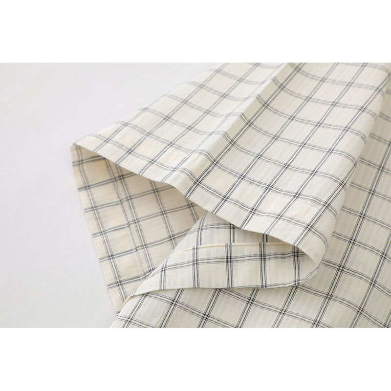 Classic zipper pocket check pattern short sleeve shirt