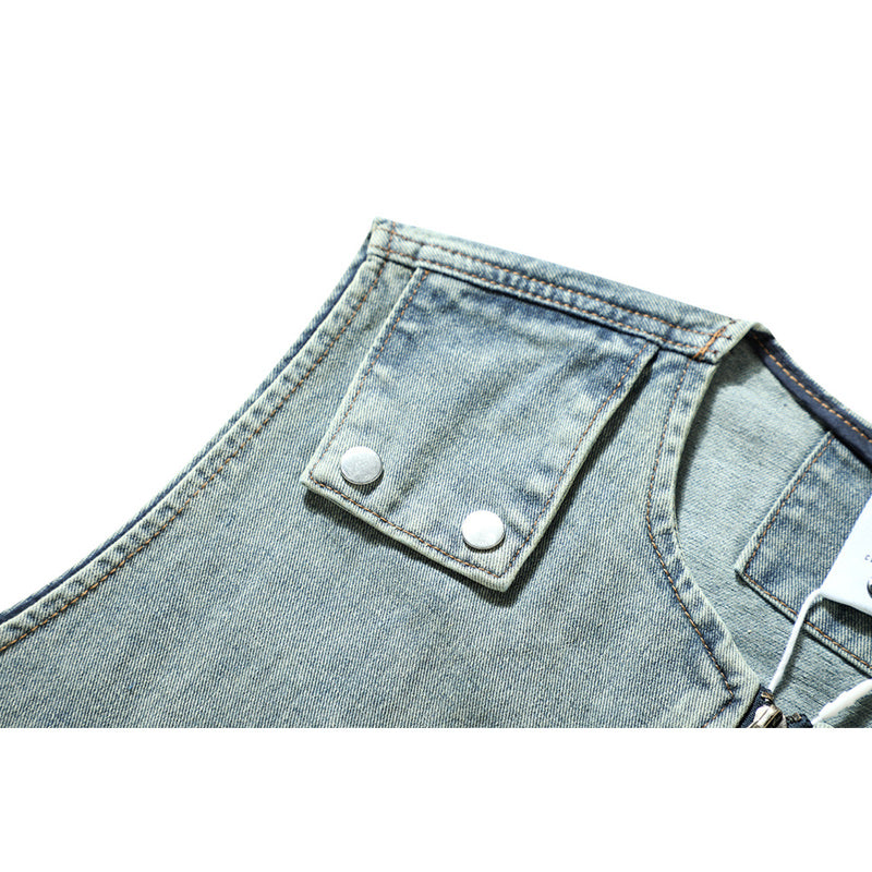 Denim Wash Zipper Vest